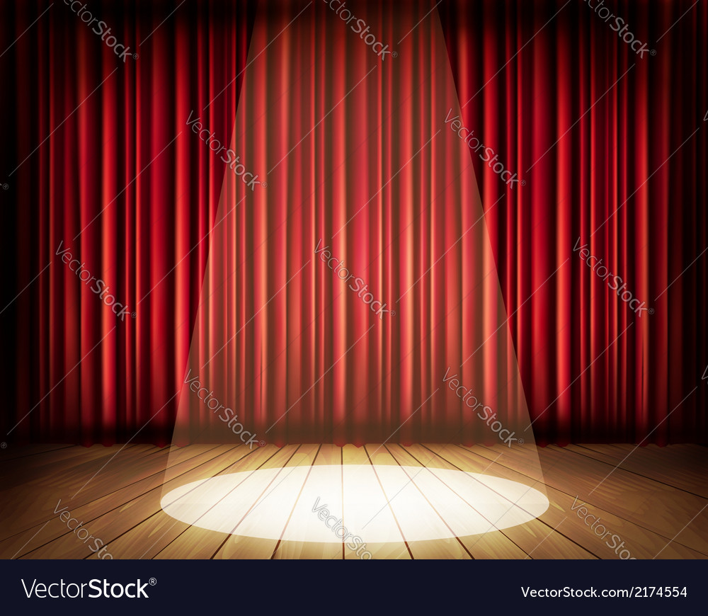 A Theater Stage With Red Curtain And Spotlight A Theater Stage With Red Curtain And Spotlight Vector Image