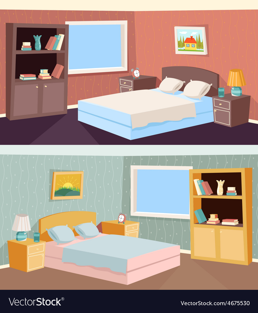 Cartoon Bedroom Apartment Livingroom Interior Vector Image