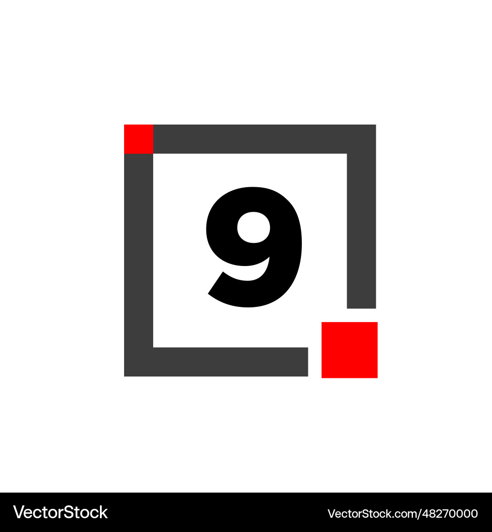 9 number with square box icon monogram 9 number with square box icon monogram vector image