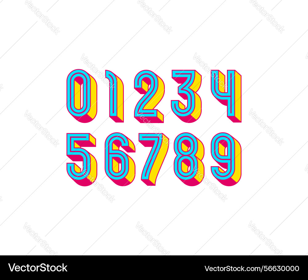 Bright numbers set made 3d style numerals 0 to 9 Bright numbers set made 3d style numerals 0 to 9 Vector Image