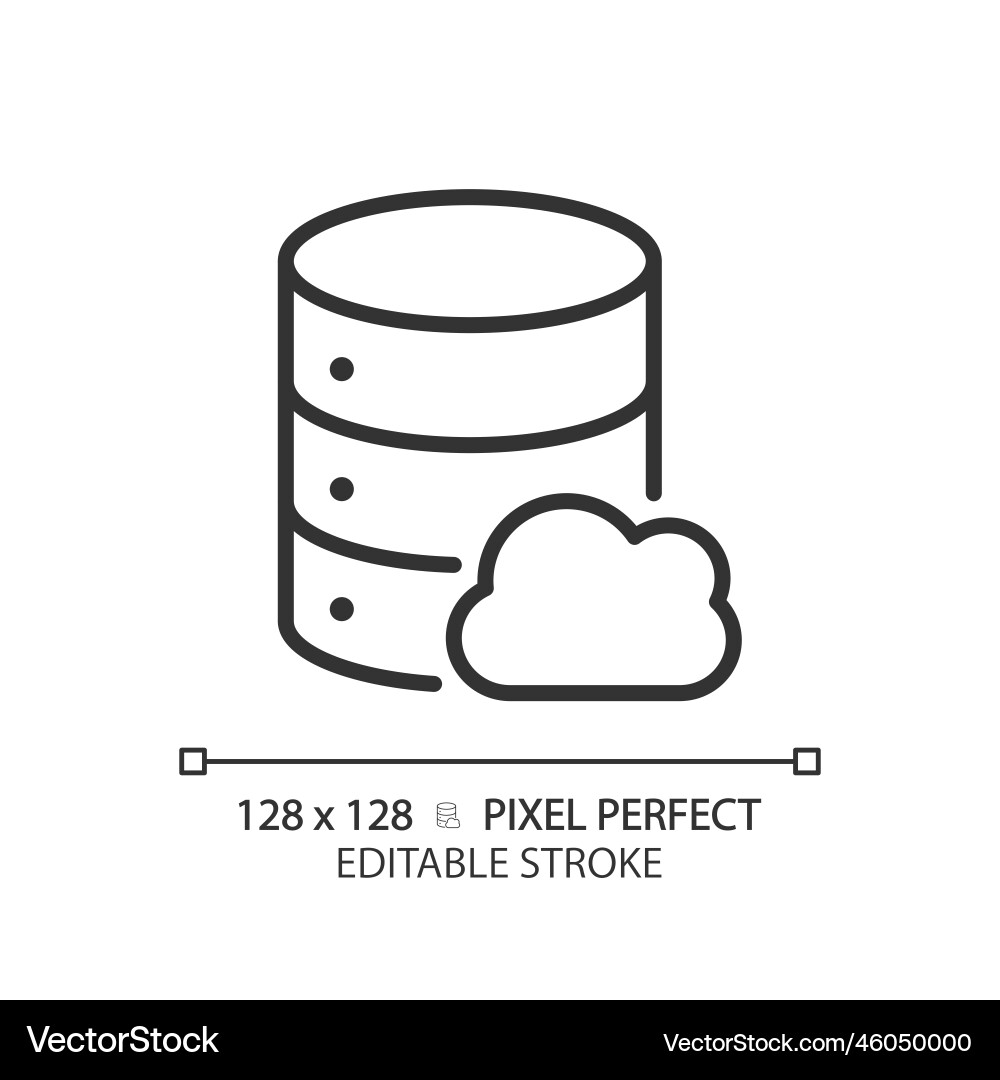 Cloud database pixel perfect linear icon Cloud database pixel perfect linear icon vector image