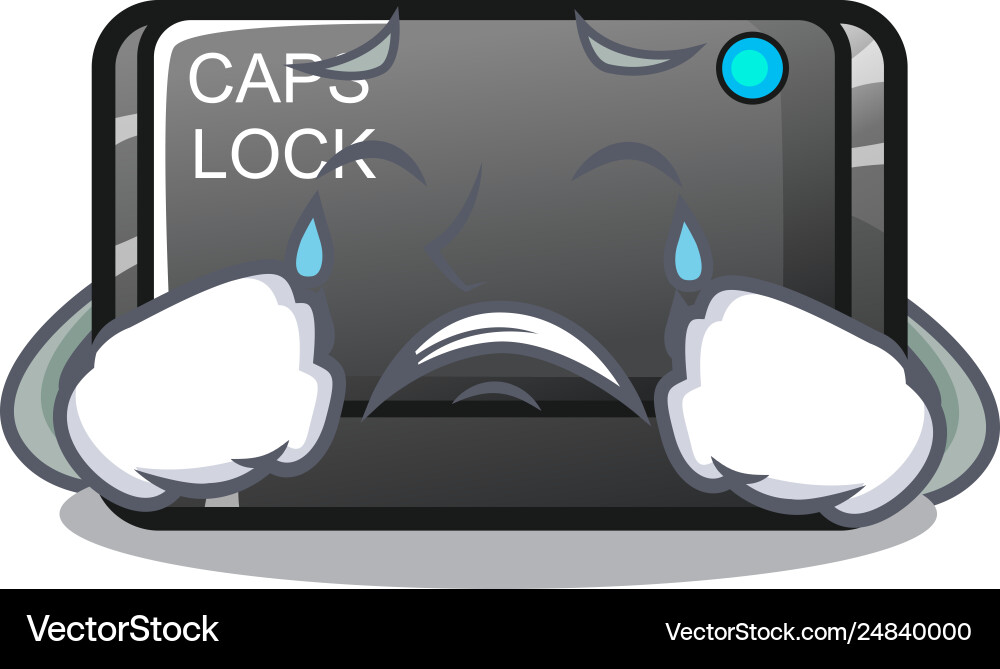 Crying capslock button attached to mascot keyboard Crying capslock button attached to mascot keyboard vector image