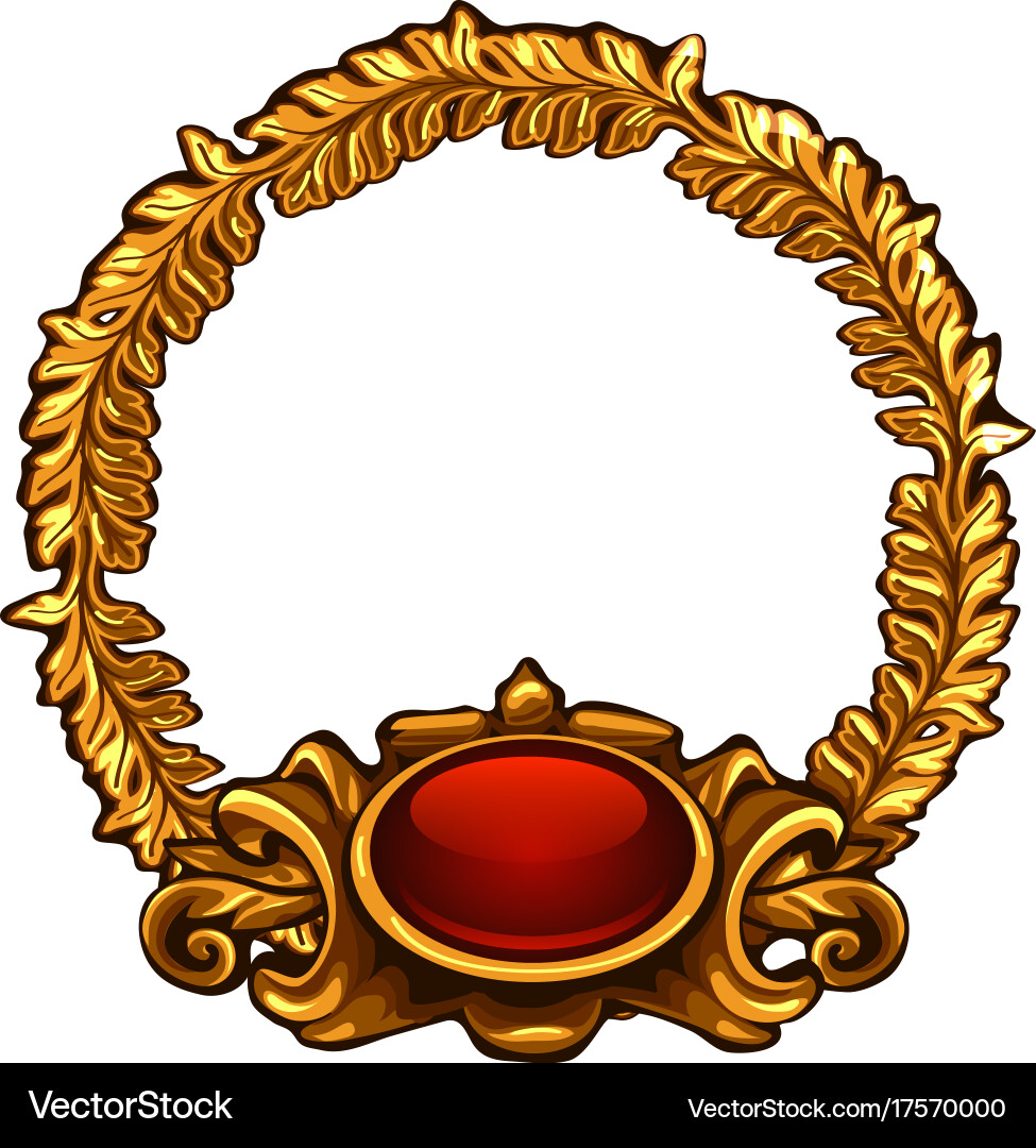 Gold Wreath Frame with Red Button vector image