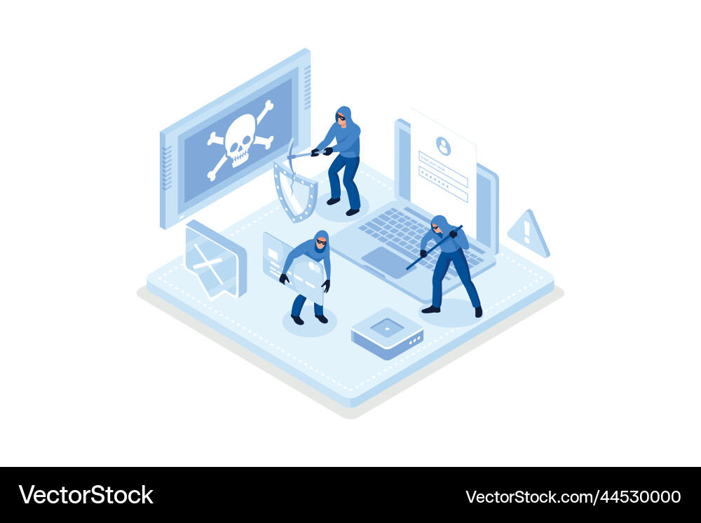 Hackers hacking information from laptop vector image