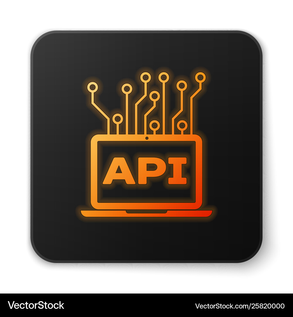 Orange glowing computer api interface icon Orange glowing computer api interface icon Vector Image