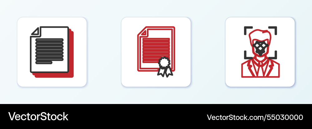 Set line face recognition document Set line face recognition document vector image