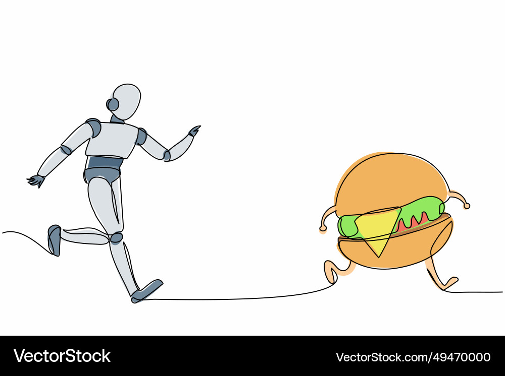 Single one line drawing robot run chasing Single one line drawing robot run chasing vector image