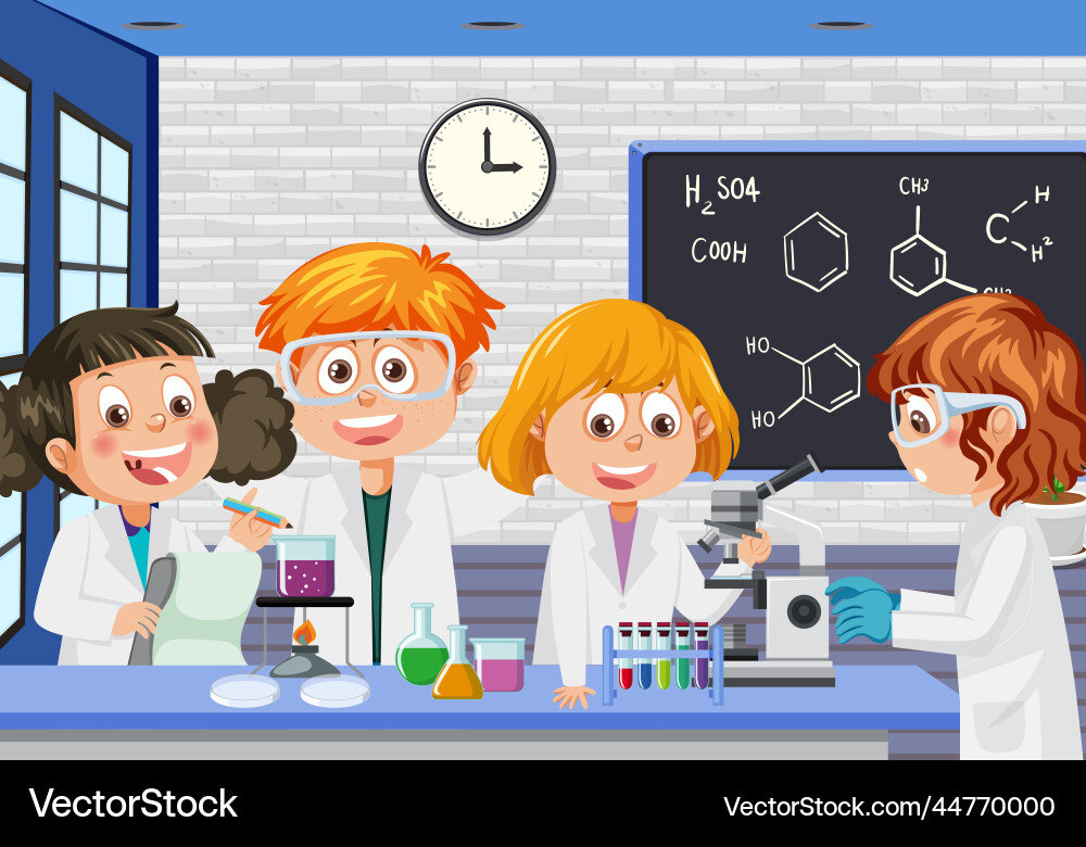 Student doing science experiment in laboratory Student doing science experiment in laboratory Vector Image