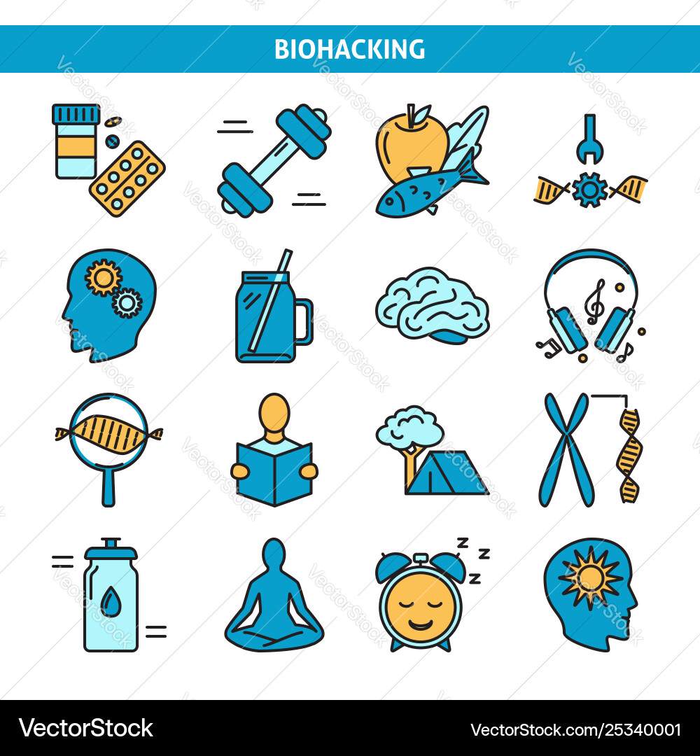 Biohacking icons set in thin line style Biohacking icons set in thin line style Vector Image