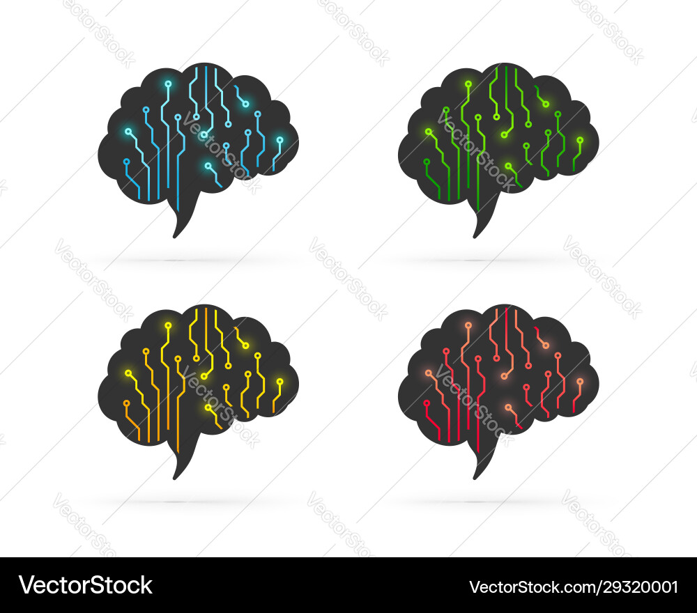 Brain and circuits set Vector Image