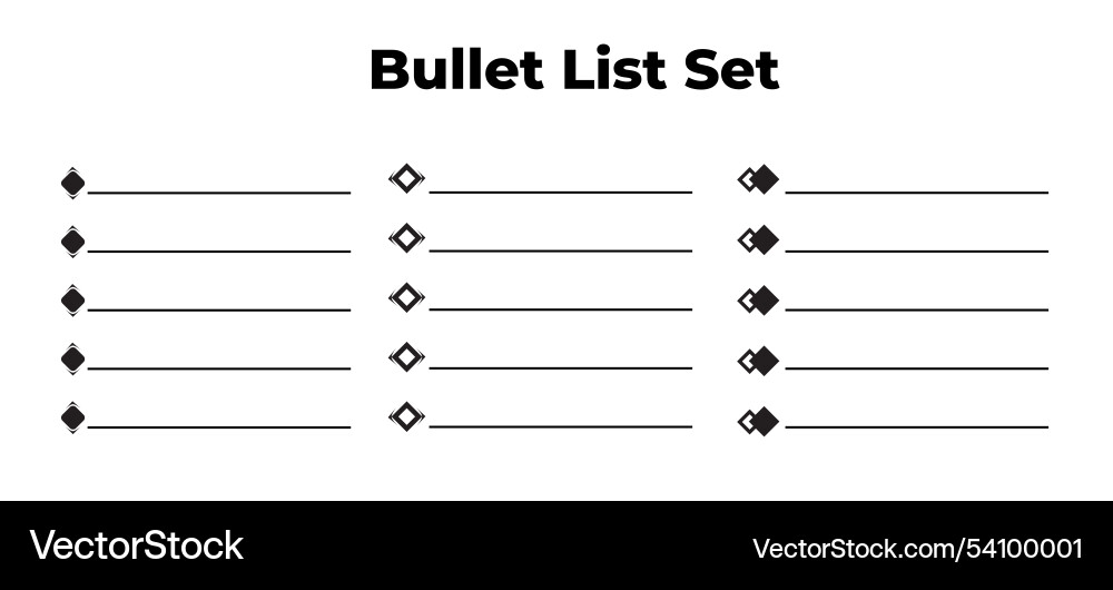 Bullet-Liste Set von einfachen Design in drei Stil Vektorbild
