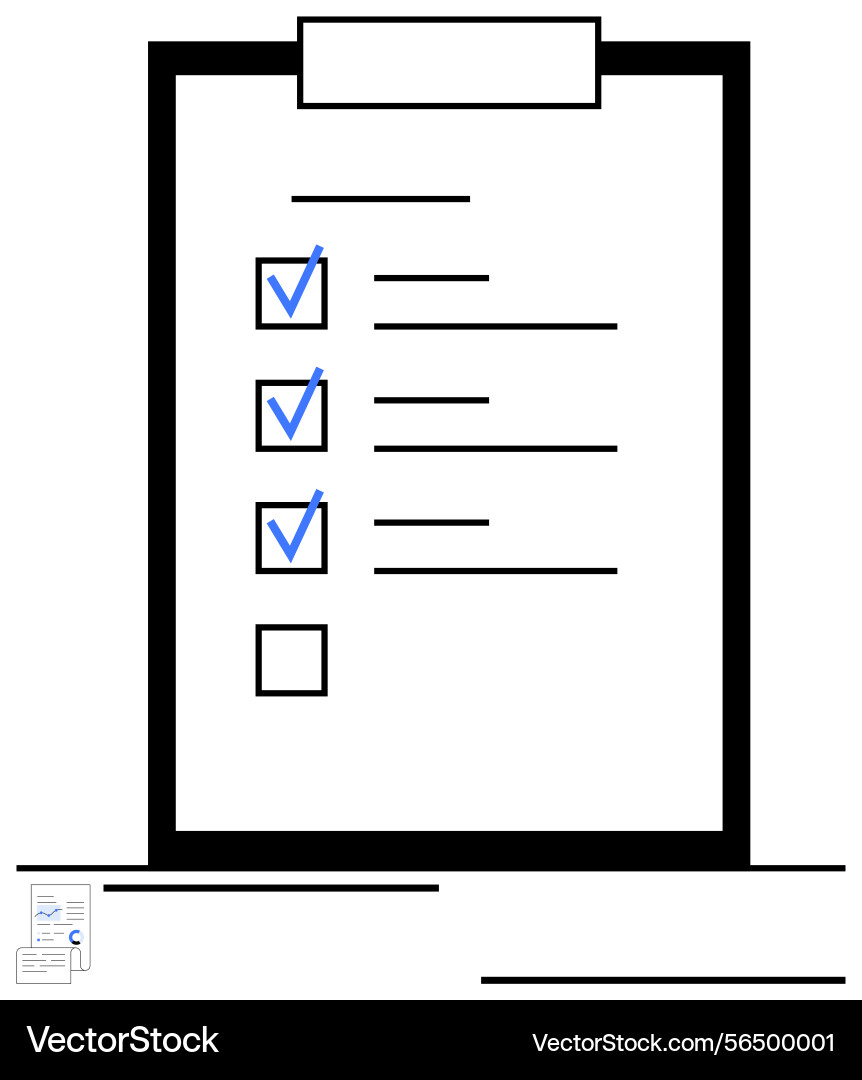 Checklist with completed tasks highlighted and one Checklist with completed tasks highlighted and one vector image