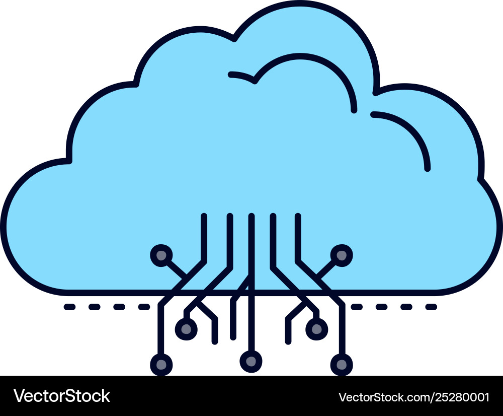 Cloud computing data hosting network flat color Cloud computing data hosting network flat color Vector Image