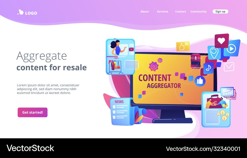 Content aggregator concept landing page vector image