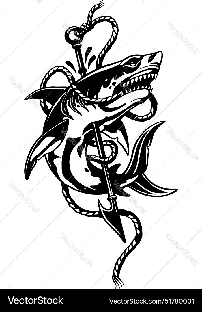 Fishing shark black silhouette clip-art Fishing shark black silhouette clip-art vector image