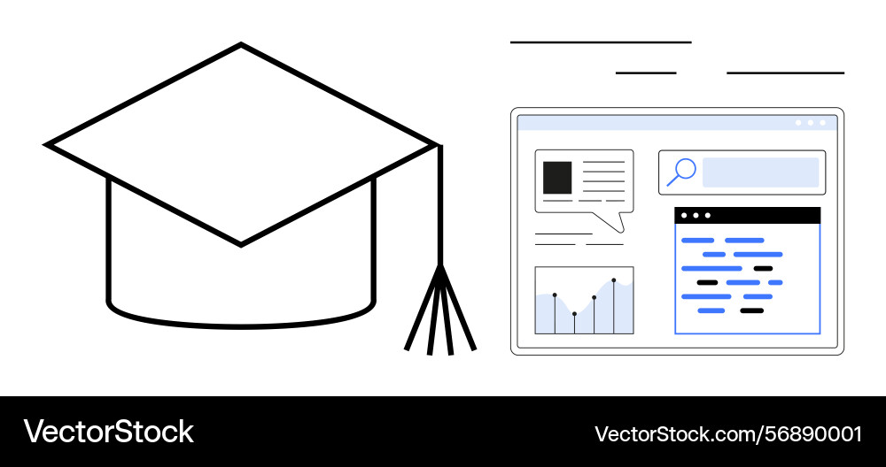 Graduation cap next to digital interface Vector Image