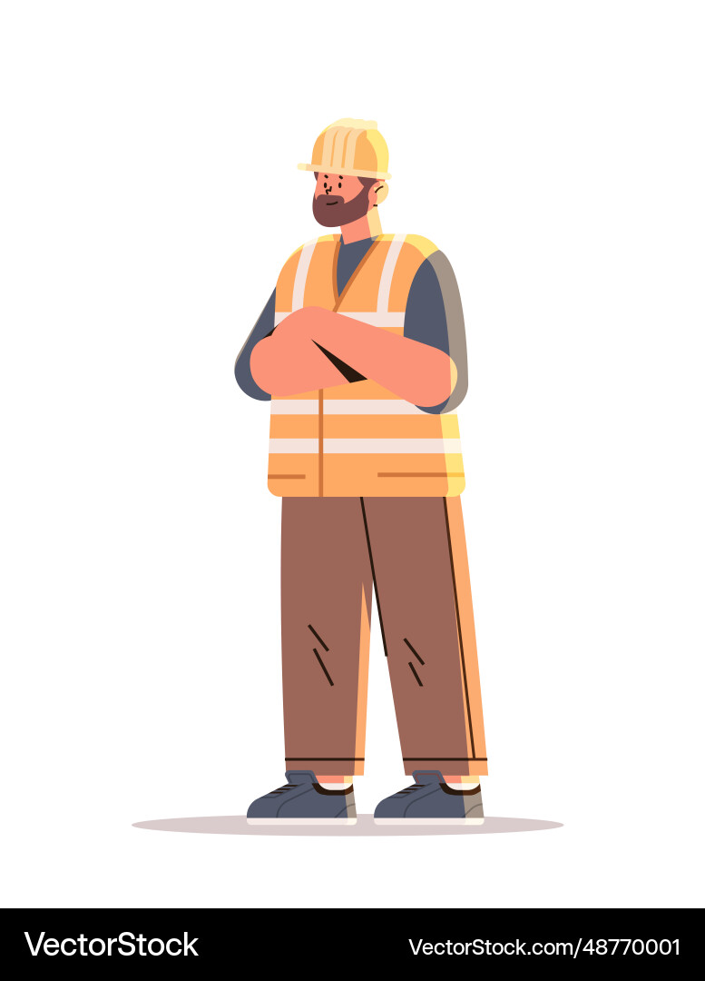 Inspector or foreman in hardhat controlling Vector Image