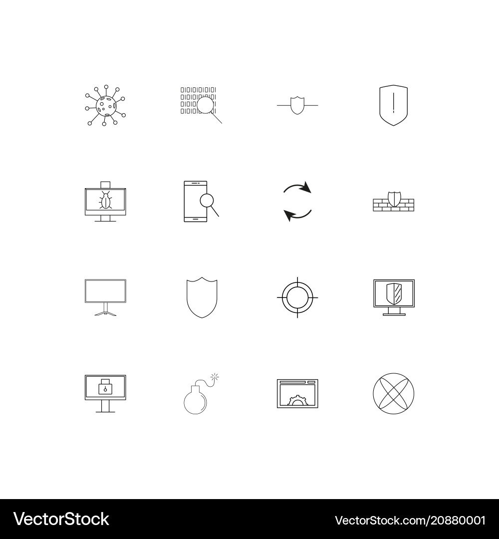Internet security linear thin icons set outlined vector image