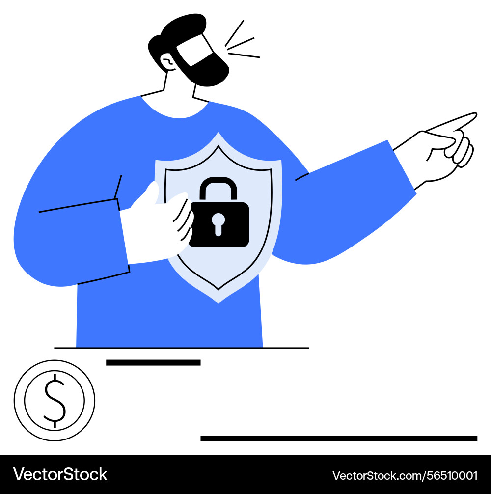 Man holding shield with lock icon pointing vector image