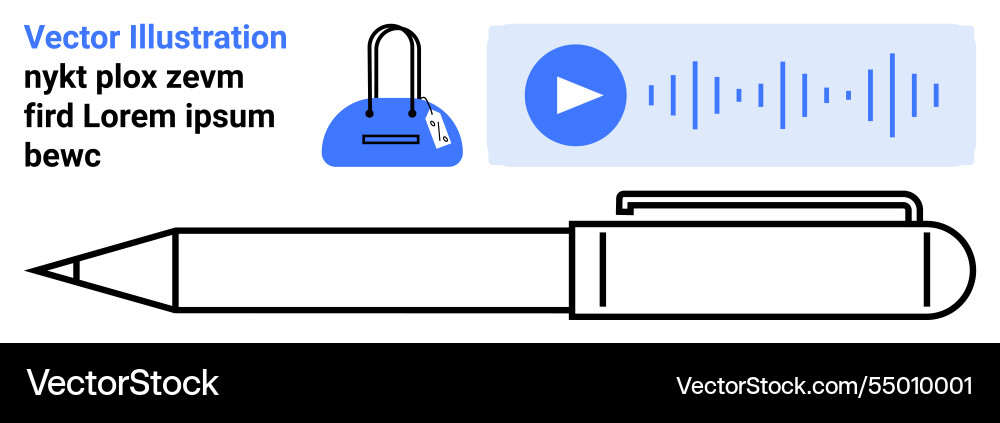 Pen handbag and audio waveform with play button Pen handbag and audio waveform with play button Vector Image