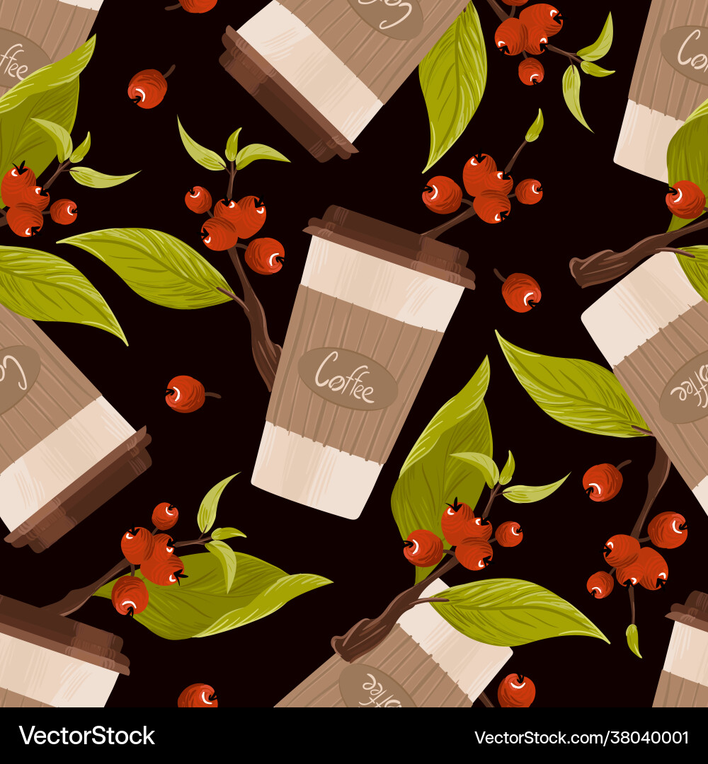 Seamless pattern paper coffee mug and branches Vector Image