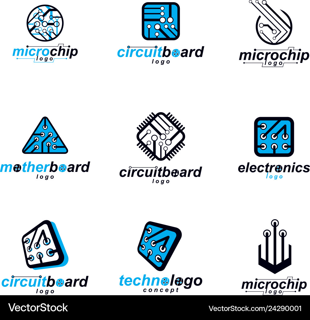 Set of microprocessor scheme abstract logotypes Set of microprocessor scheme abstract logotypes vector image