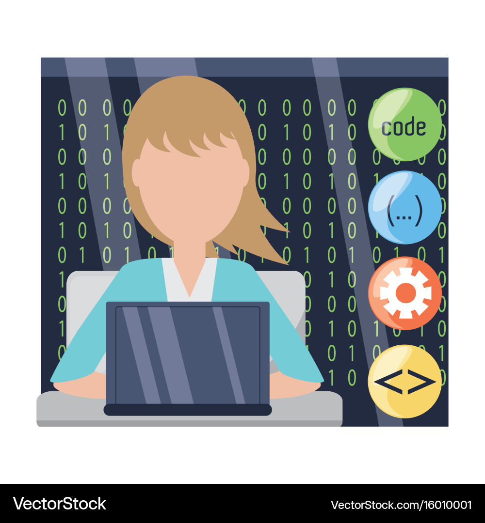 Web-Entwickler arbeitet an der Computerprogrammierung Vektorbild