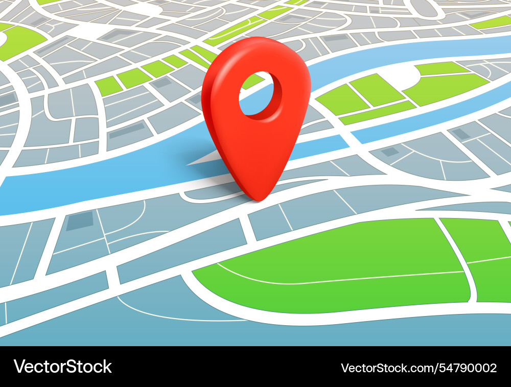 Abstract city map with red navigation pin 3d Vector Image
