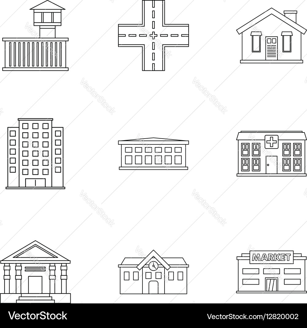 Building icons set outline style vector image