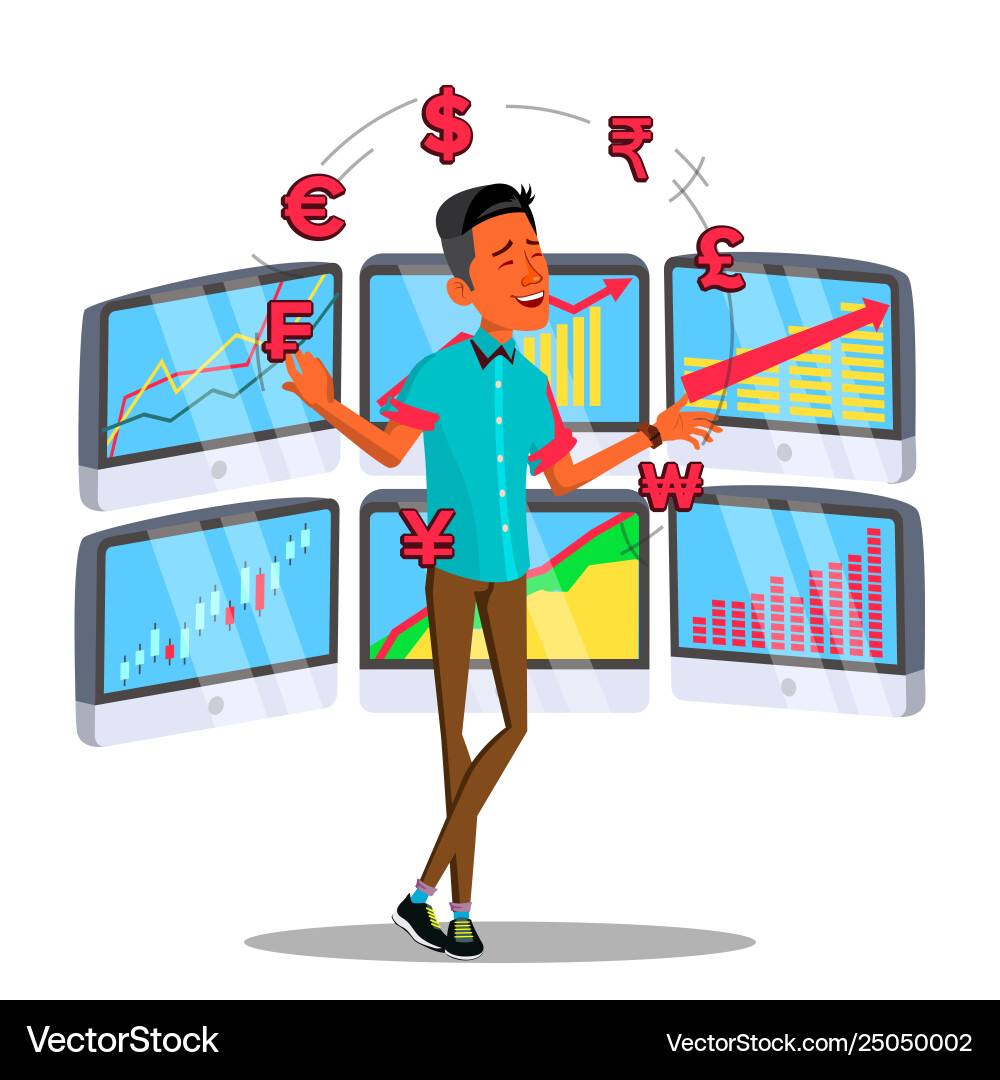 Character online trader juggles currency Character online trader juggles currency vector image