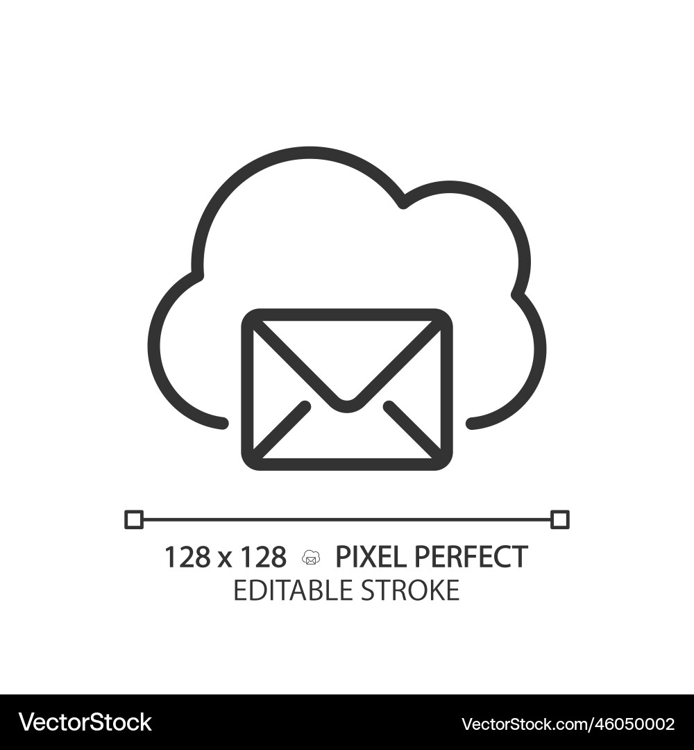 Cloud based email pixel perfect linear icon Cloud based email pixel perfect linear icon vector image