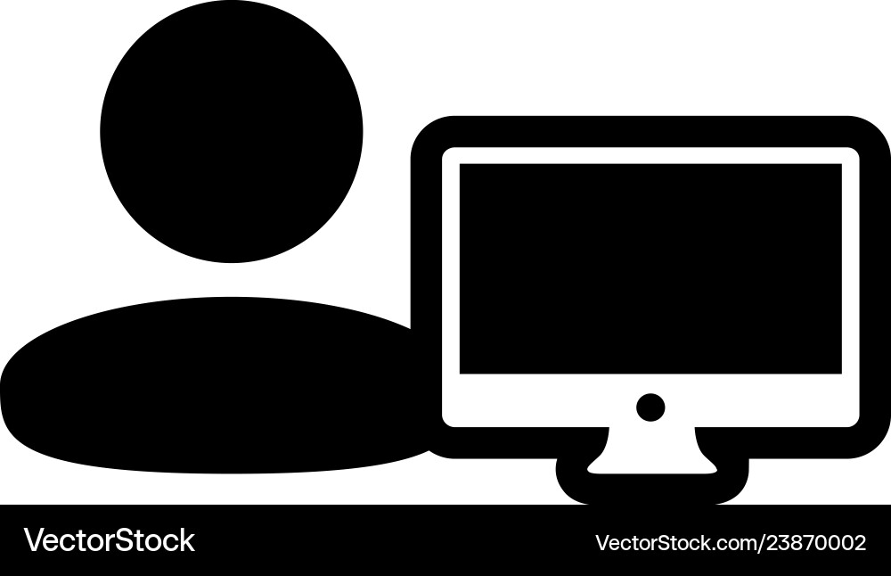 Coder-Symbol männlicher Benutzer mit Computermonitor vektorbild