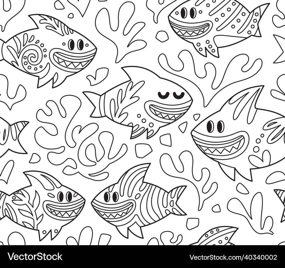 Cute Shark Doodle Pattern Vector Image