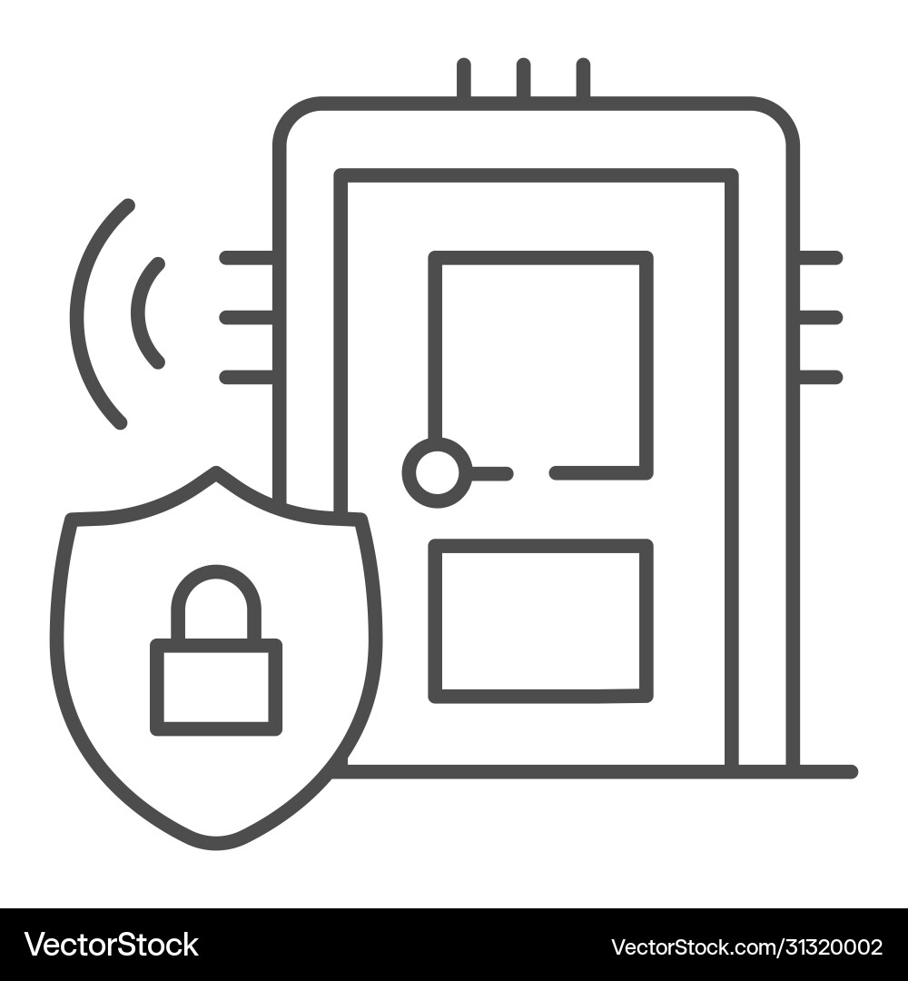 Door with secure lock on emblem thin line icon Door with secure lock on emblem thin line icon vector image