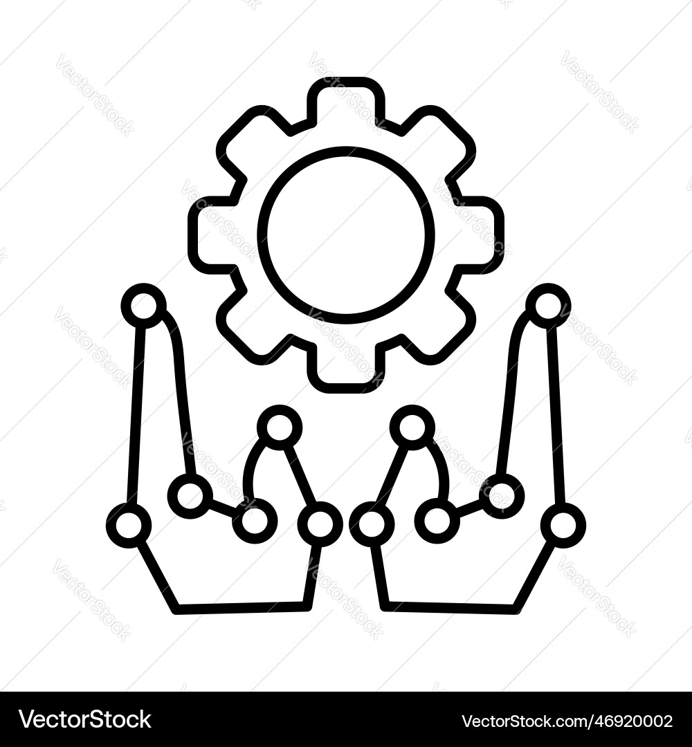 Gear with hands automation outline icon vector image