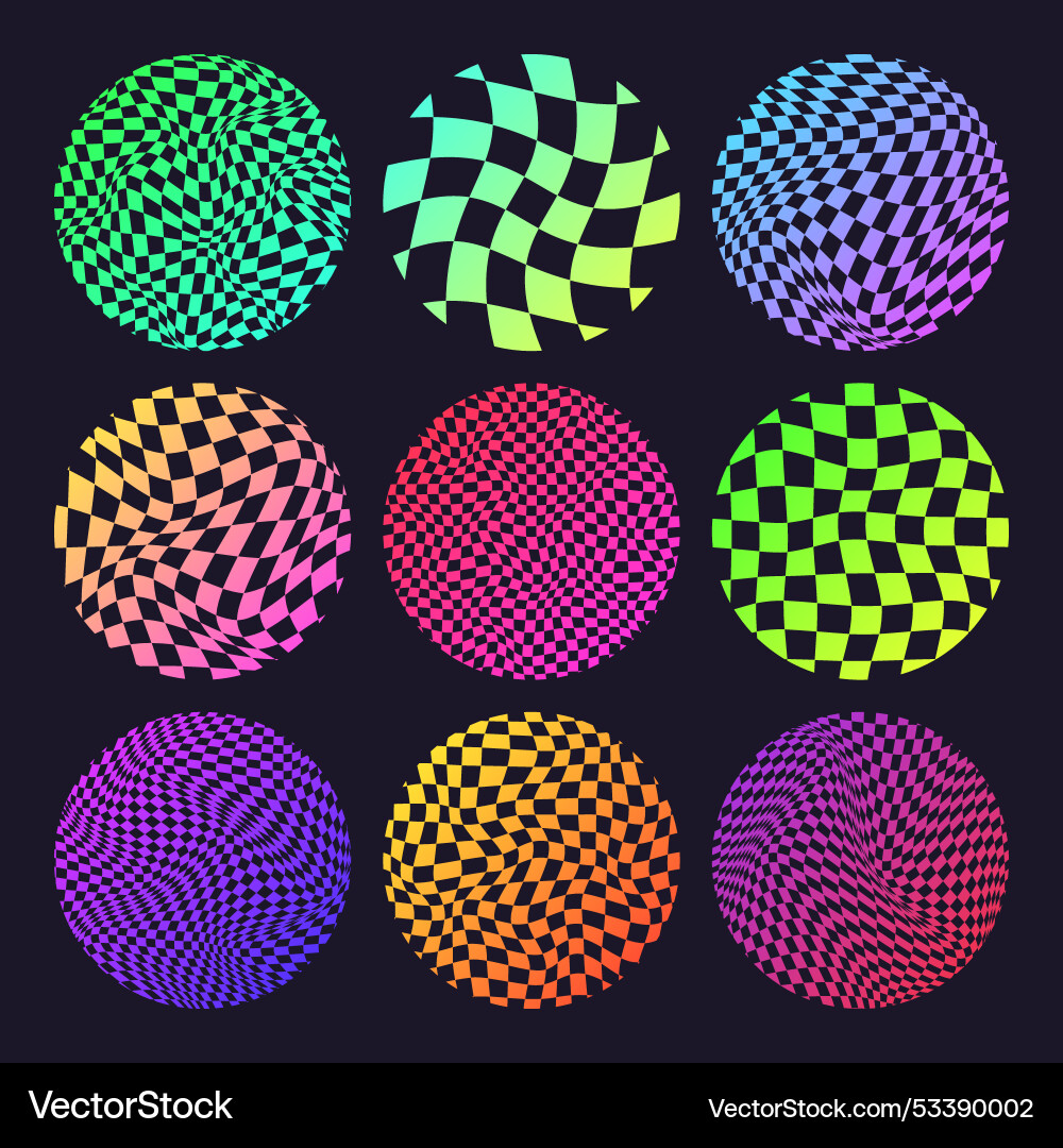 Groovy checkered pattern neon round tiled grid Groovy checkered pattern neon round tiled grid vector image