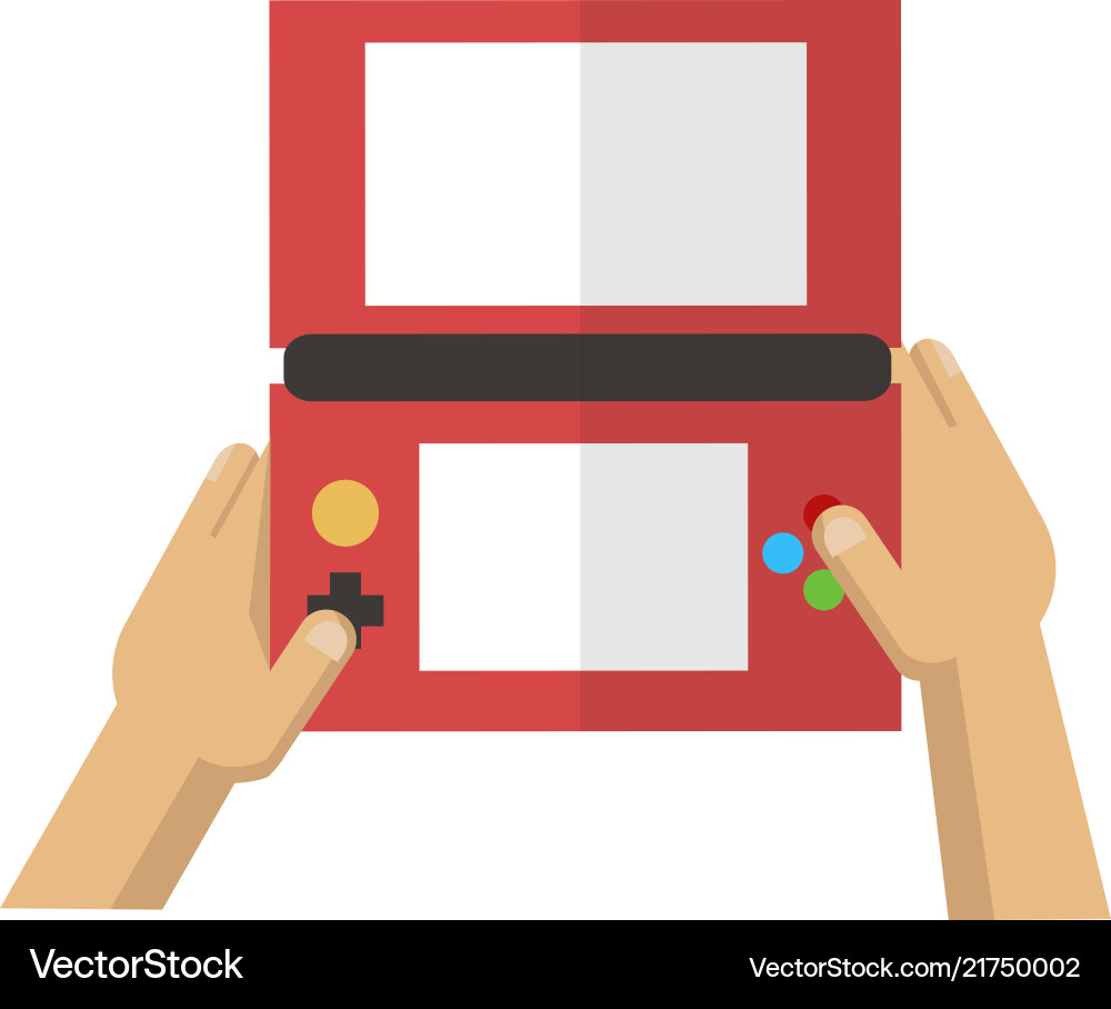 Hand playing red game console Hand playing red game console vector image