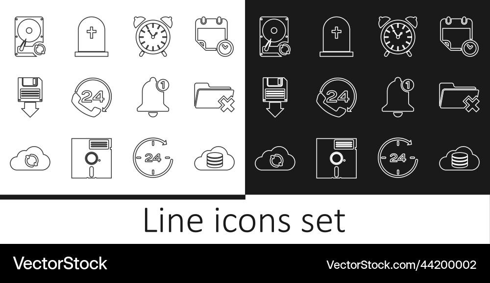 Set line cloud database delete folder alarm Set line cloud database delete folder alarm vector image