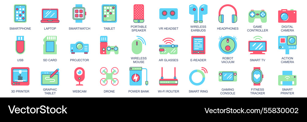 Tech gadgets icon set in flat color icons web Vector Image