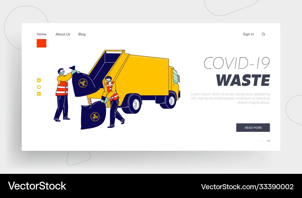 Workers throw garbage landing page template Workers throw garbage landing page template Vector Image