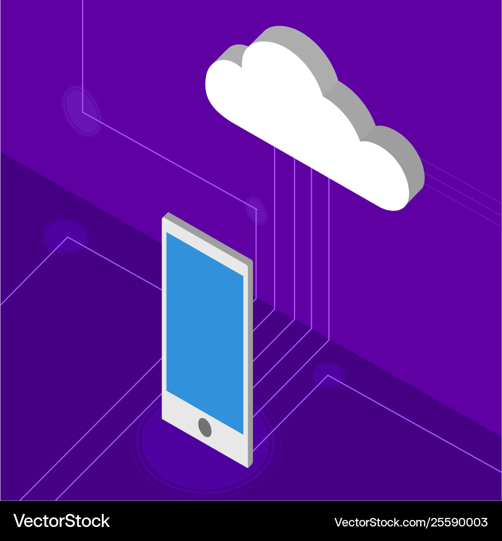 3d cloud computing icon connected to a smartphone Vector Image