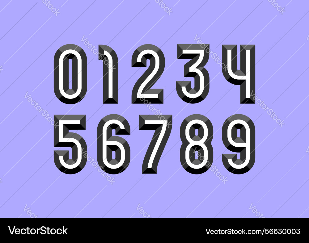 3d facet numbers set beveled gray numerals 0 to 9 vector image