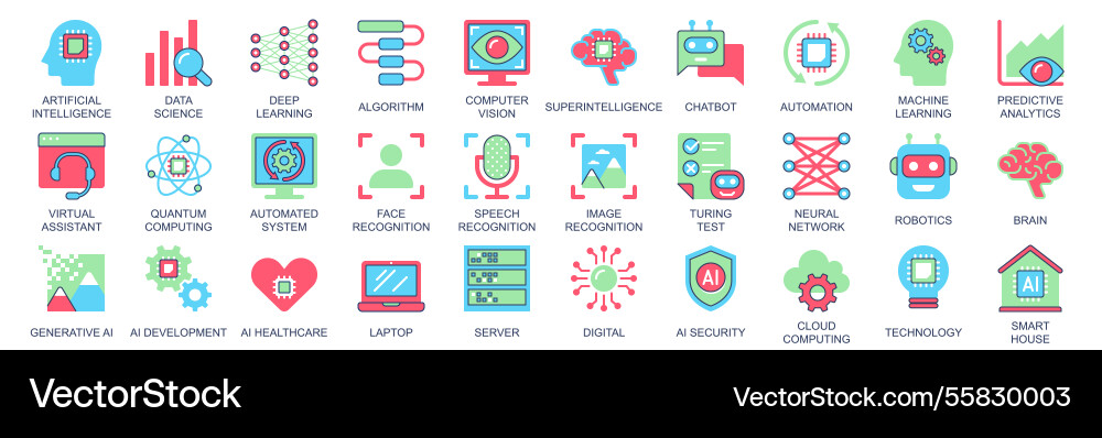 AI Icon Set - Data Science & Machine Learning vector image