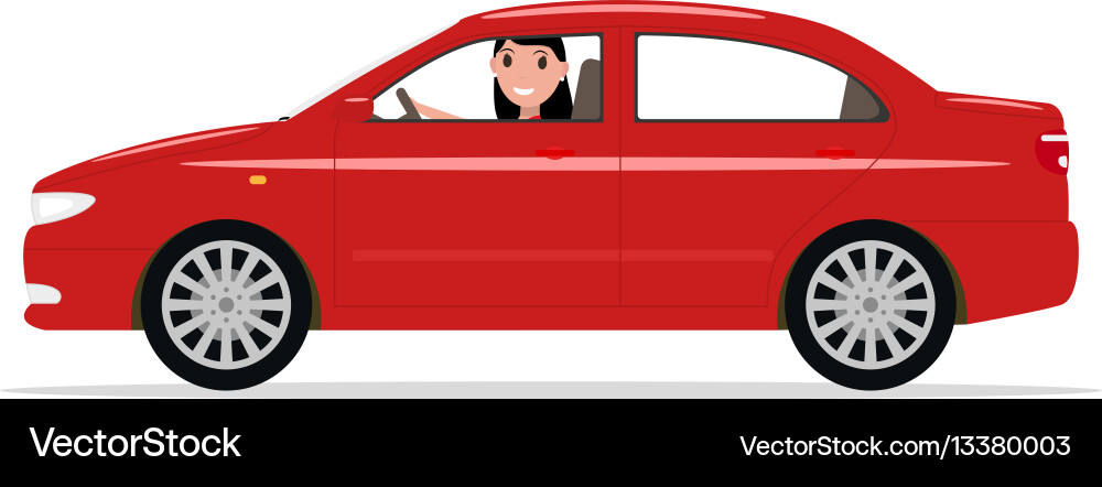 Cartoon girl sitting in a car behind wheel Cartoon girl sitting in a car behind wheel vector image