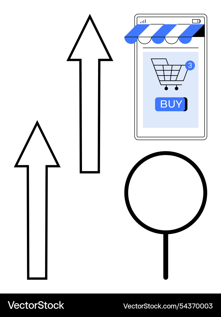 Digital shopping cart with arrows and magnifying Vector Image