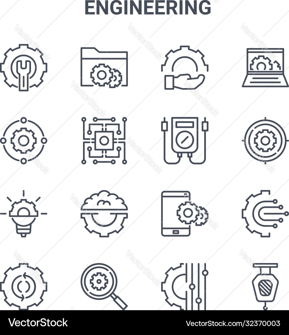 Engineering Concept Icons - 16 Line Icons vector image