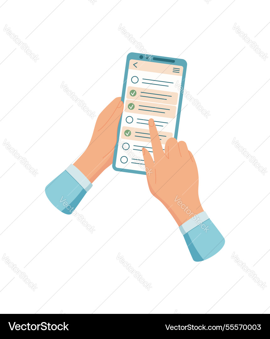 Hands hold phone with to-do app Hands hold phone with to-do app vector image