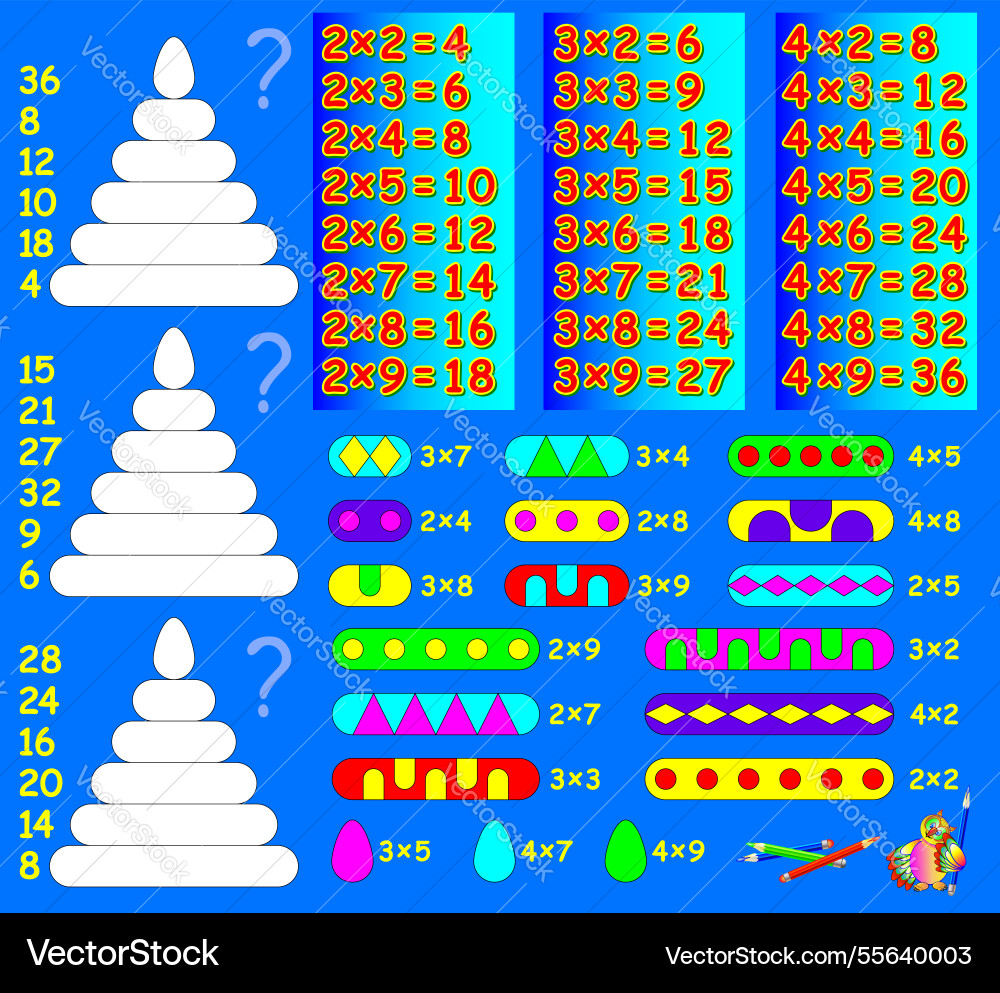 Logic exercise for children with multiplication Logic exercise for children with multiplication vector image