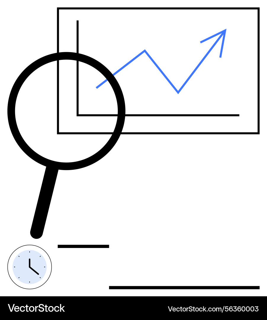 Magnifying glass analyzing growth chart with clock Magnifying glass analyzing growth chart with clock vector image