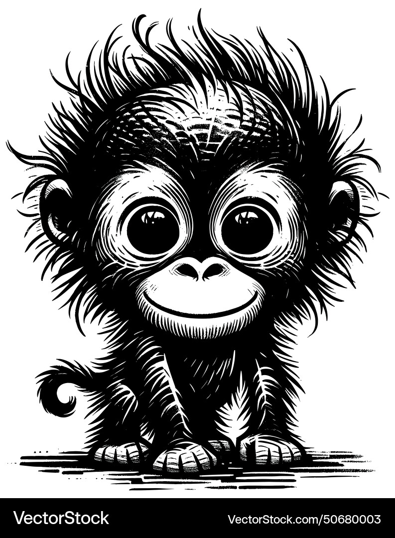 Orangutan baby linocut vector image